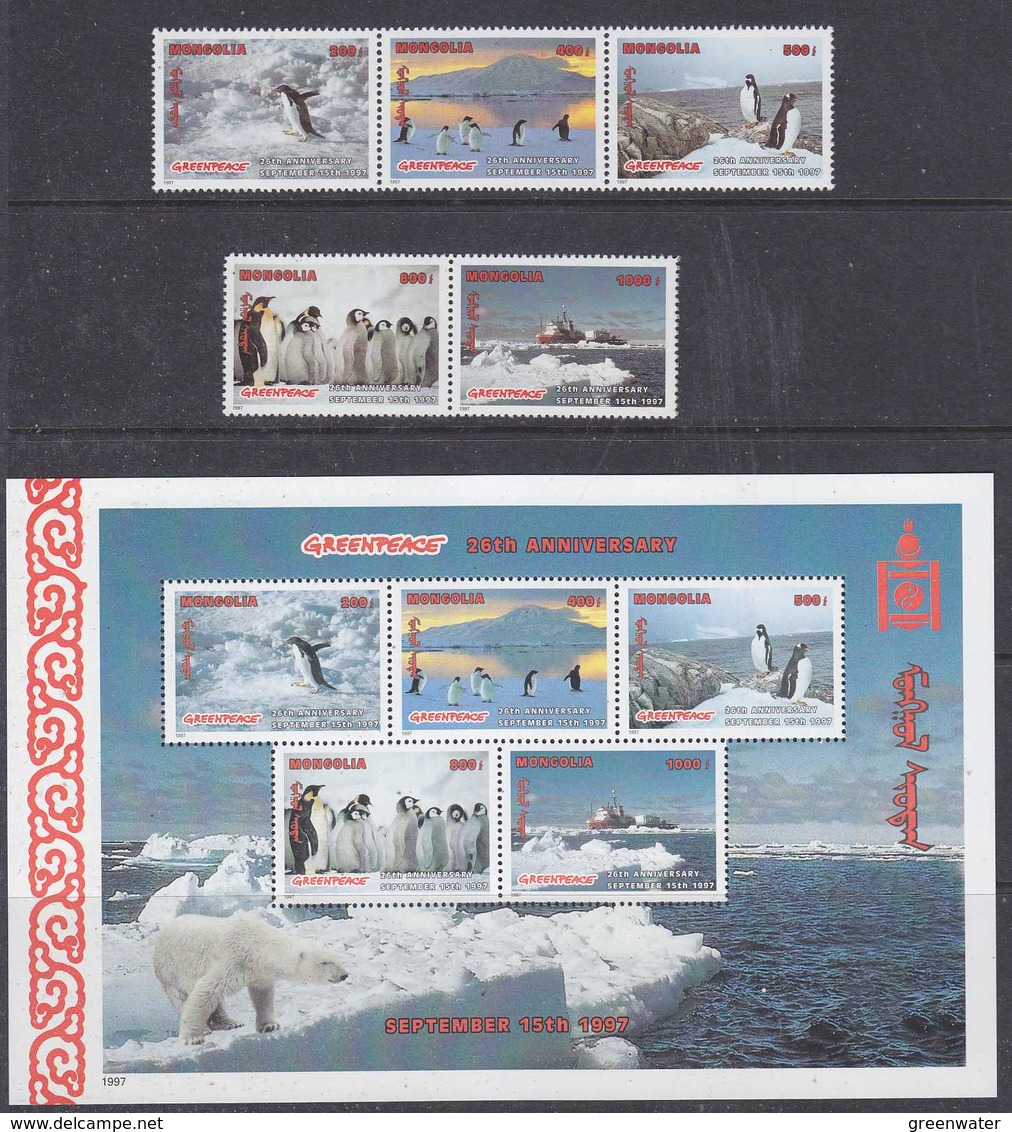 Greenpeace 1997 Mongolia 5v From M/s  Penguins  + M/s   ** Mnh (46574) - Polar Ships & Icebreakers