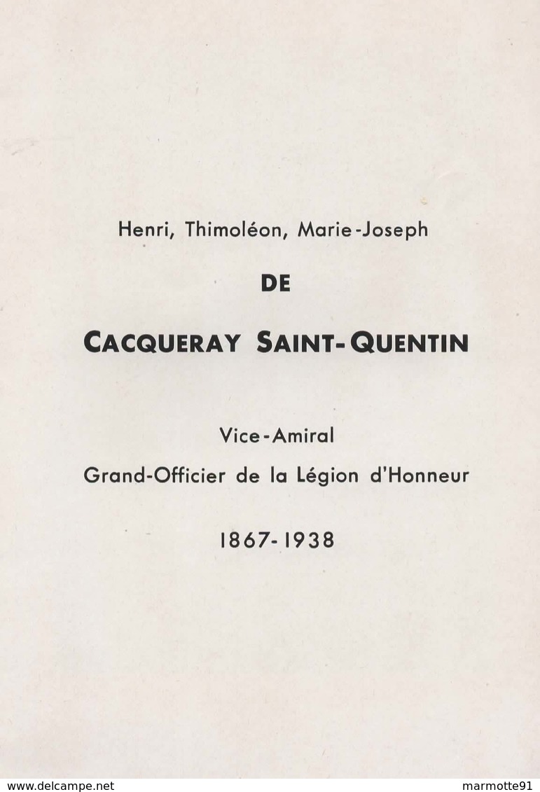 BIOGRAPHIE VICE AMIRAL CACQUERAY SAINT QUENTIN 1867 1938 MARINE NATIONALE - Français