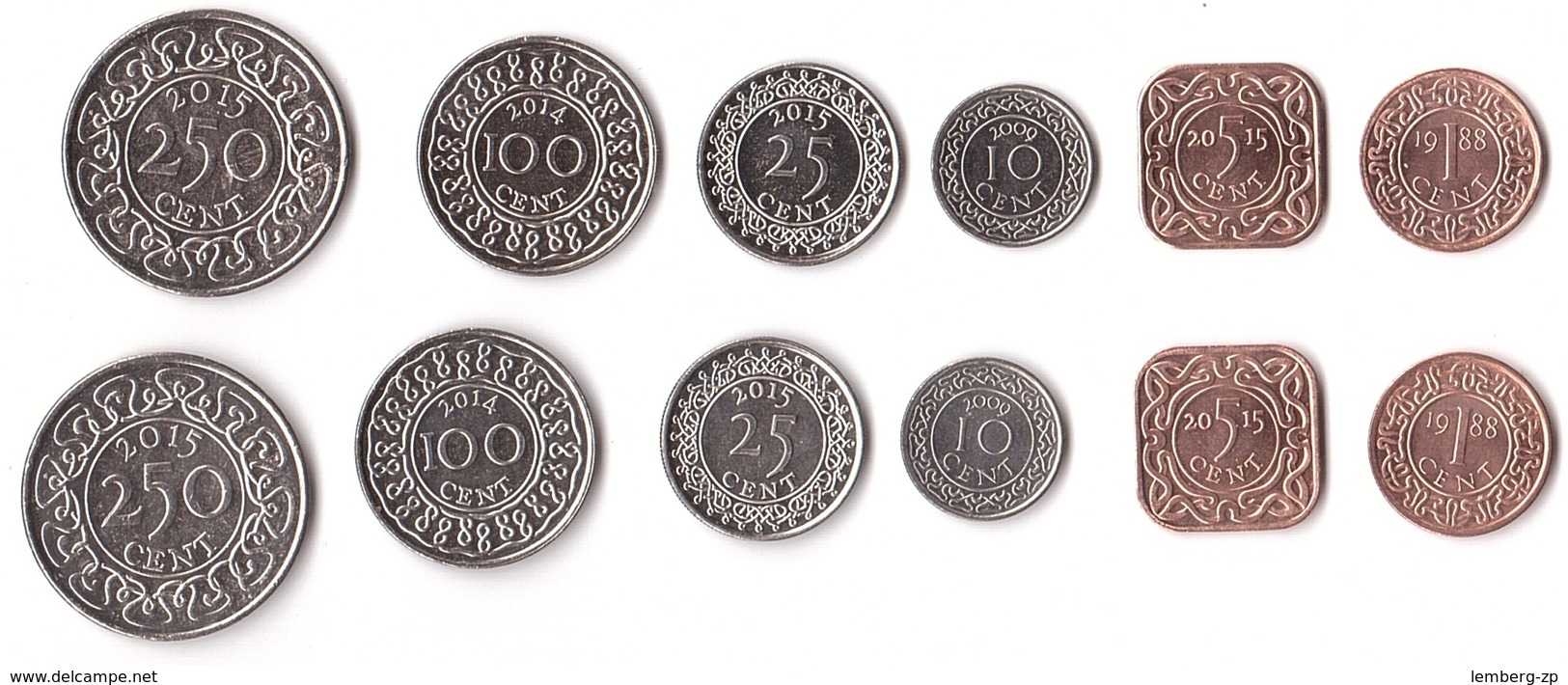 Suriname - Set 6 Coins 1 5 10 25 100 250 Cent 1988 - 2015 UNC / AUNC Lemberg-Zp - Suriname 1975 - ...