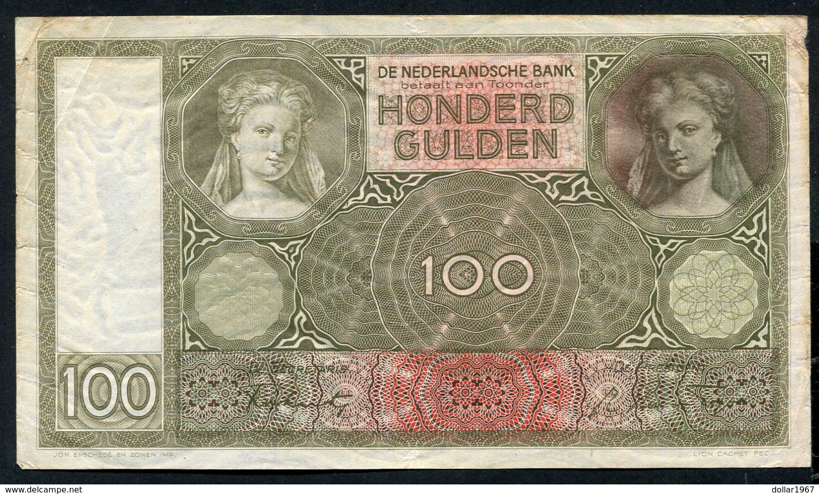 Netherlands  - 3 X 100 Gulden 1930 I 'Luitspelende Vrouw' / Op Nummers  - See The 2 Scans For Condition.(Originalscan ) - [1] …-1815: Vor Dem Königreich