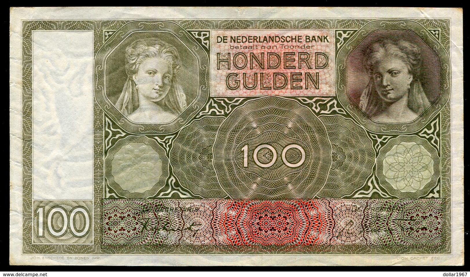 Netherlands  - 3 X 100 Gulden 1930 I 'Luitspelende Vrouw' / Op Nummers  - See The 2 Scans For Condition.(Originalscan ) - [1] …-1815 : Avant Royaume