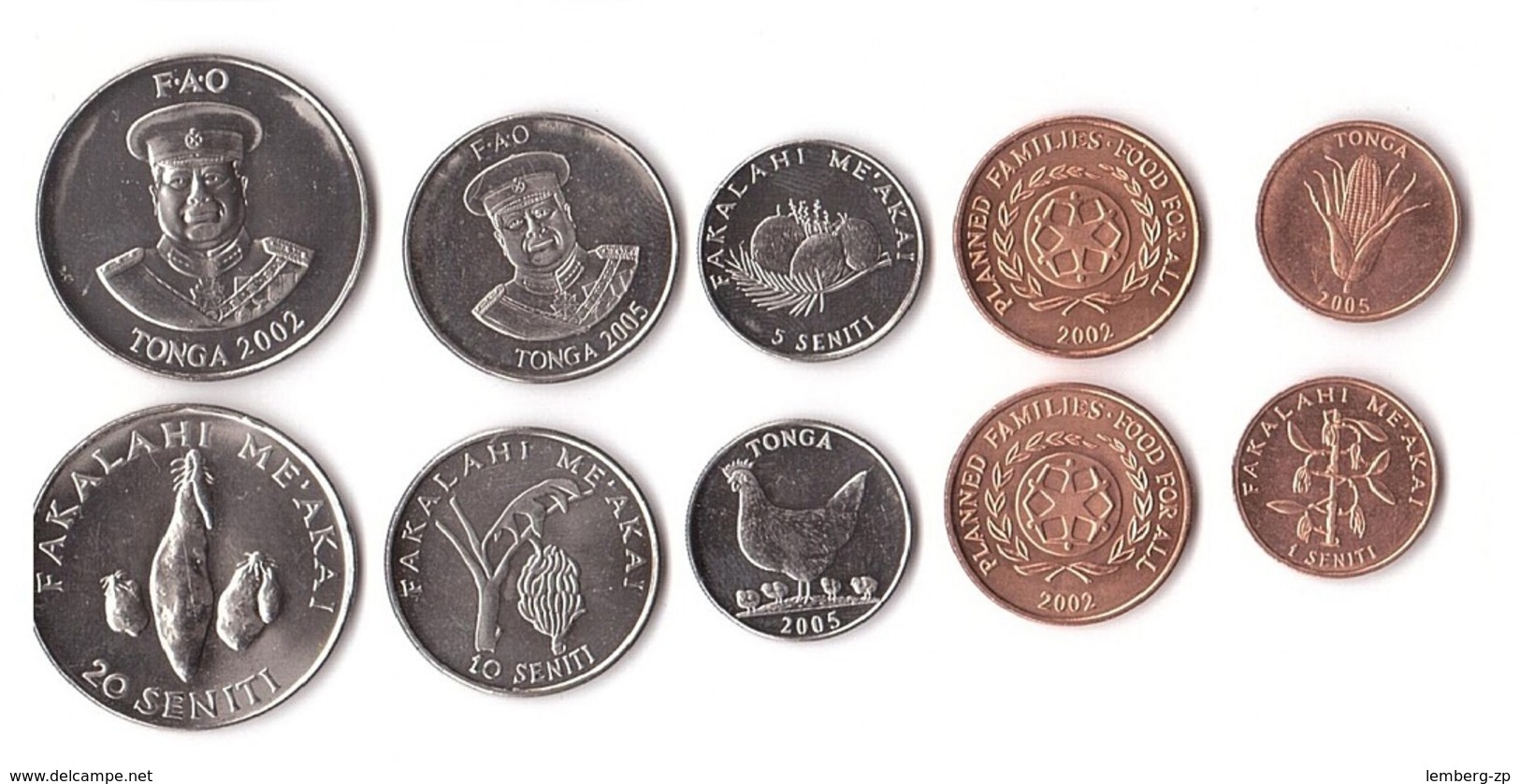 Tonga - Set 5 Coins 1 2 5 10 20 Seniti 2002 - 2005 UNC / AUNC Lemberg-Zp - Tonga