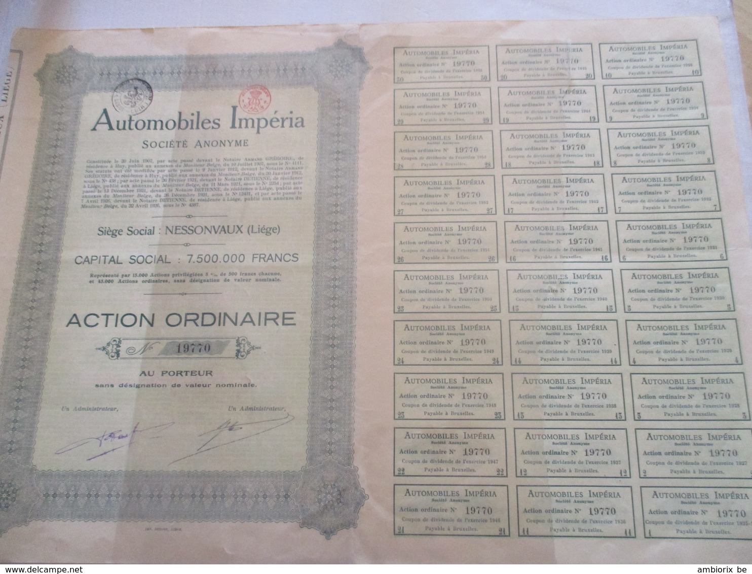 Automobiles Imperia - Nessonvaux - Action Ordinaire - Automobile