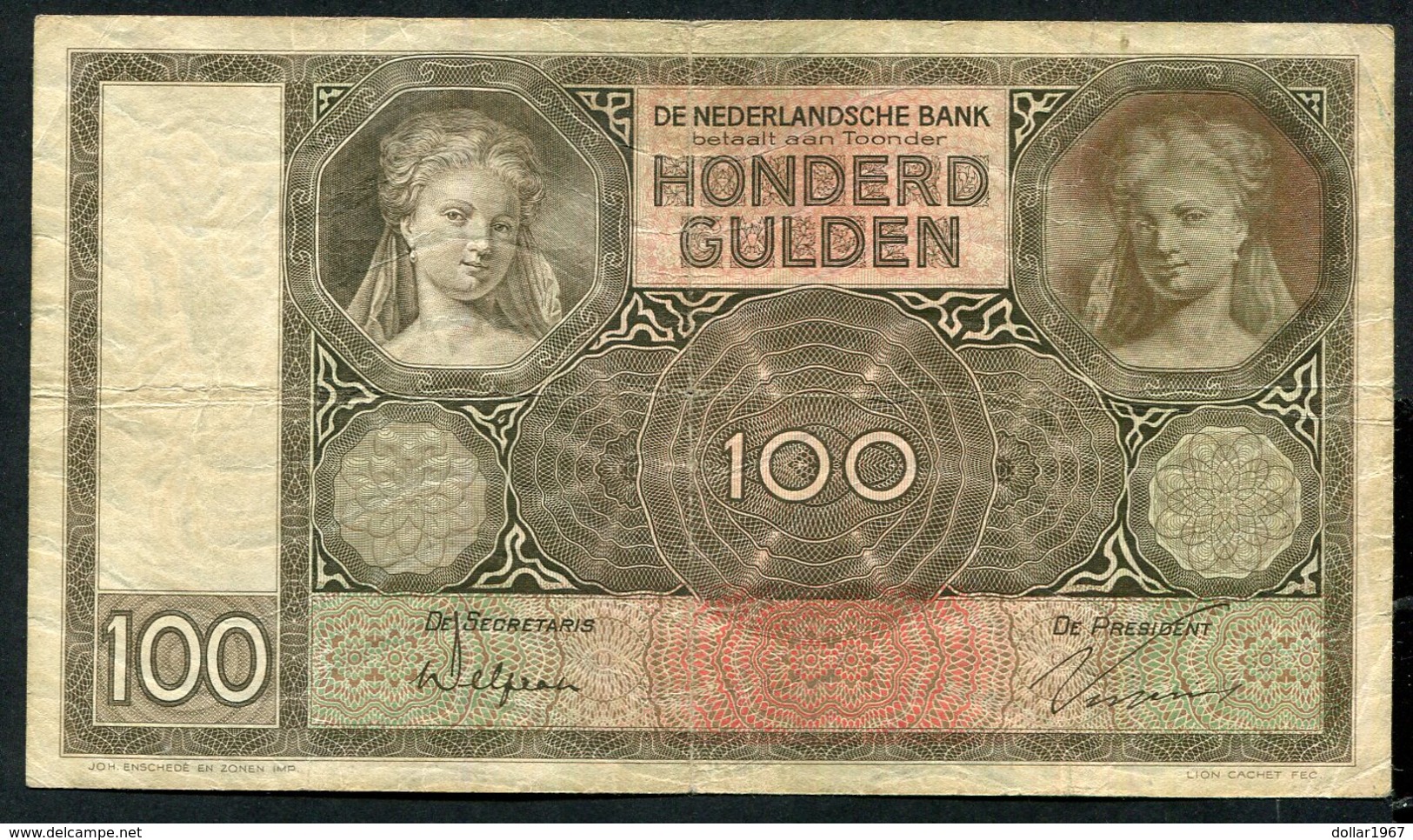 Netherlands  -  100 Gulden 1930 I 'Luitspelende Vrouw' / AK 1931 - See The 2 Scans For Condition.(Originalscan ) - [1] …-1815 : Pre-Koninkrijk