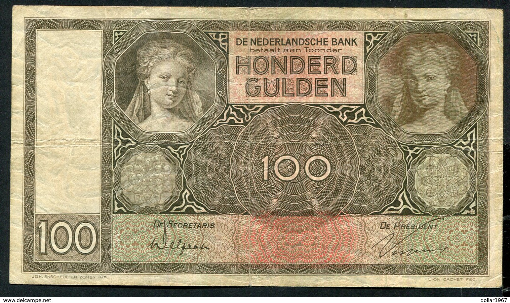 Netherlands  -  100 Gulden 1930 I 'Luitspelende Vrouw' / AK 1931 - See The 2 Scans For Condition.(Originalscan ) - [1] …-1815: Vor Dem Königreich