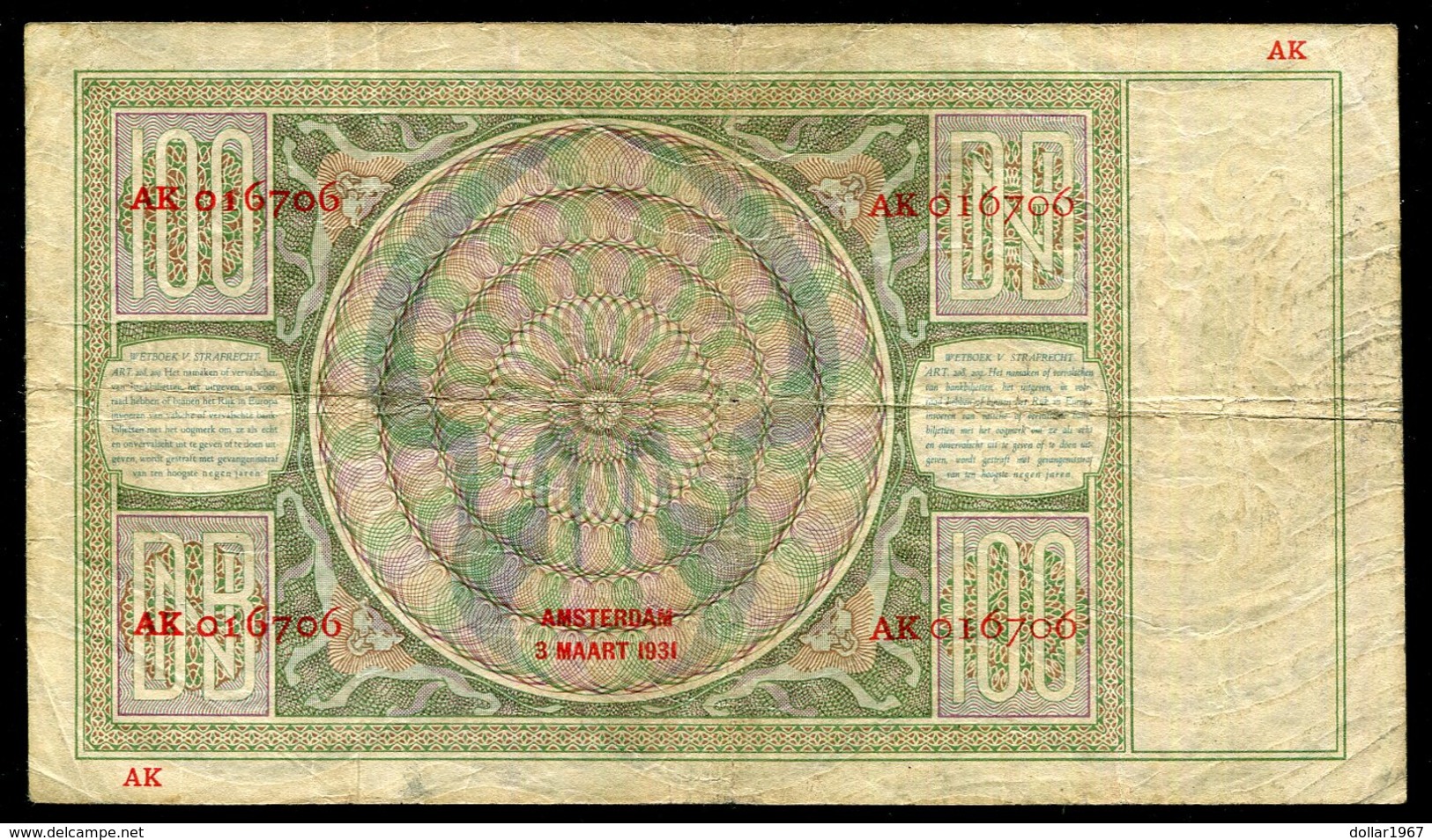 Netherlands  -  100 Gulden 1930 I 'Luitspelende Vrouw' / AK 1931 - See The 2 Scans For Condition.(Originalscan ) - [1] …-1815 : Antes Del Reino