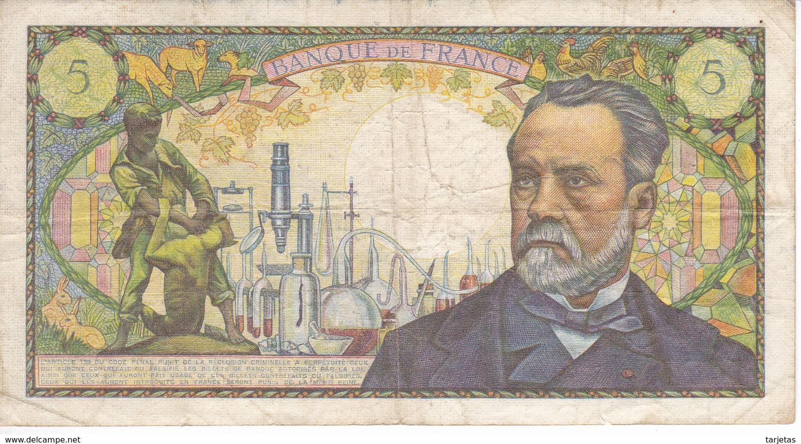 BILLETE DE FRANCIA DE 5 FRANCS DEL 4-11-1966  (BANKNOTE) PASTEUR - 5 F 1966-1970 ''Pasteur''