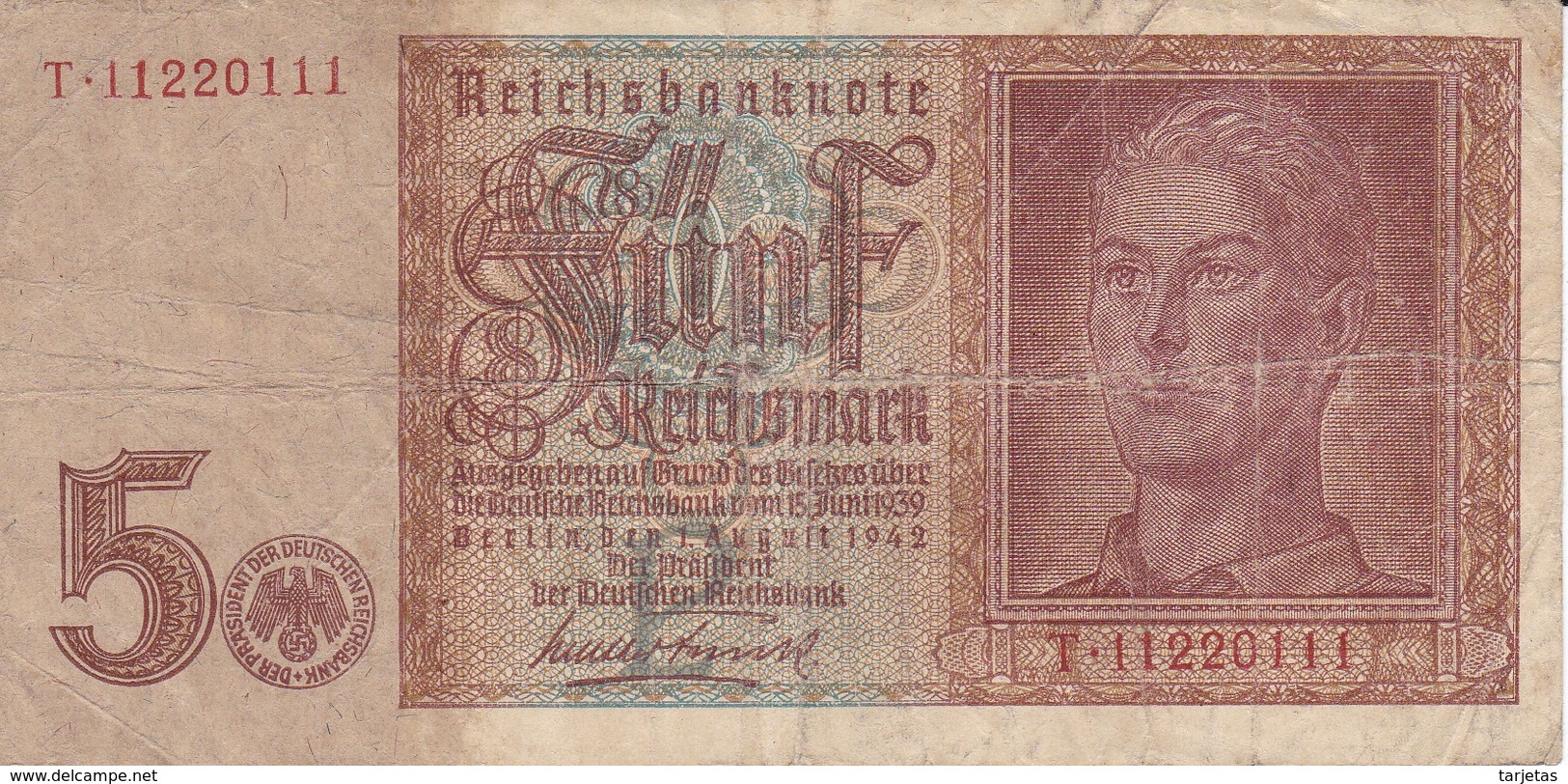 BILLETE DE ALEMANIA DE 5 REICHSMARK DEL AÑO 1942   (BANKNOTE) - 5 Reichsmark