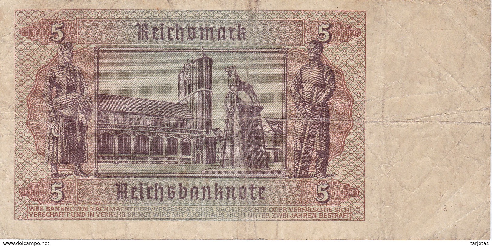 BILLETE DE ALEMANIA DE 5 REICHSMARK DEL AÑO 1942   (BANKNOTE) - 5 Reichsmark