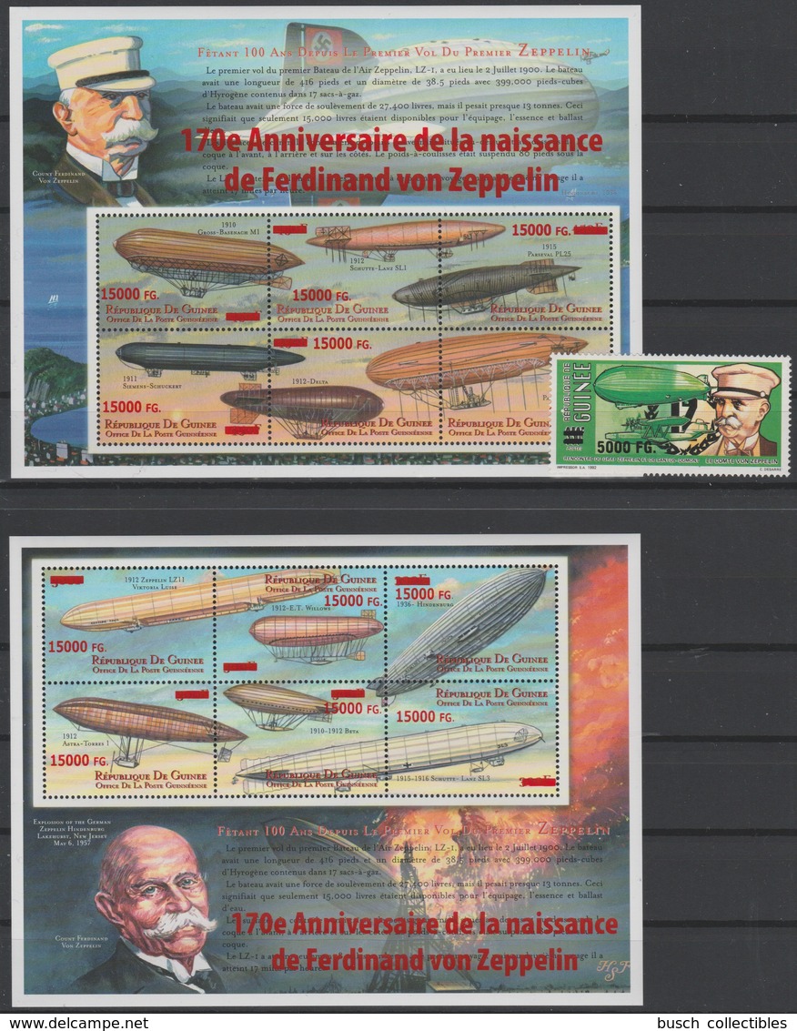 Guinée Guinea 2008 Mi. 6311 6313-24 Surchargé Overprint Ferdinand Von Zeppelin 170è Anniversaire 170th Anniversary - Zeppeline