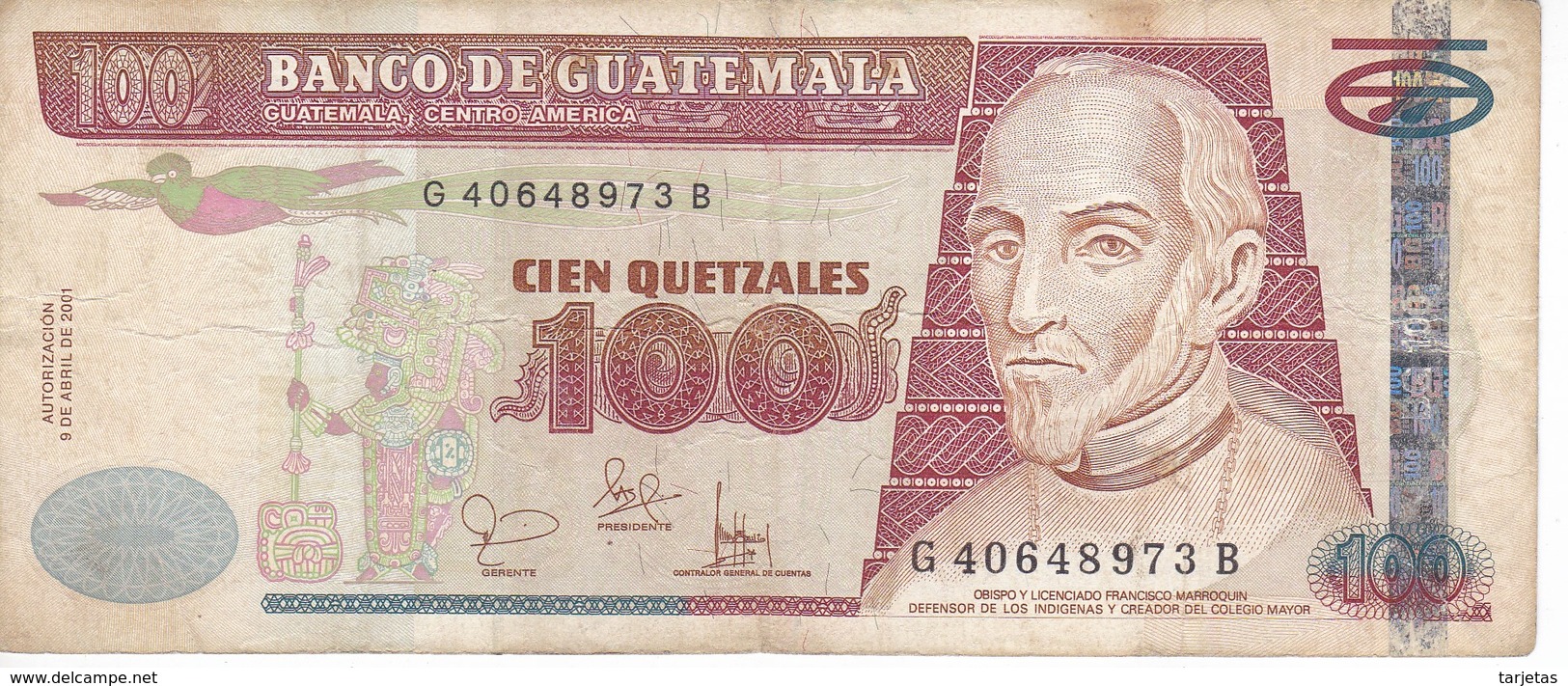 BILLETE DE GUATEMALA DE 100 QUETZALES DEL 9 ABRIL 2001 (BANK NOTE) - Guatemala