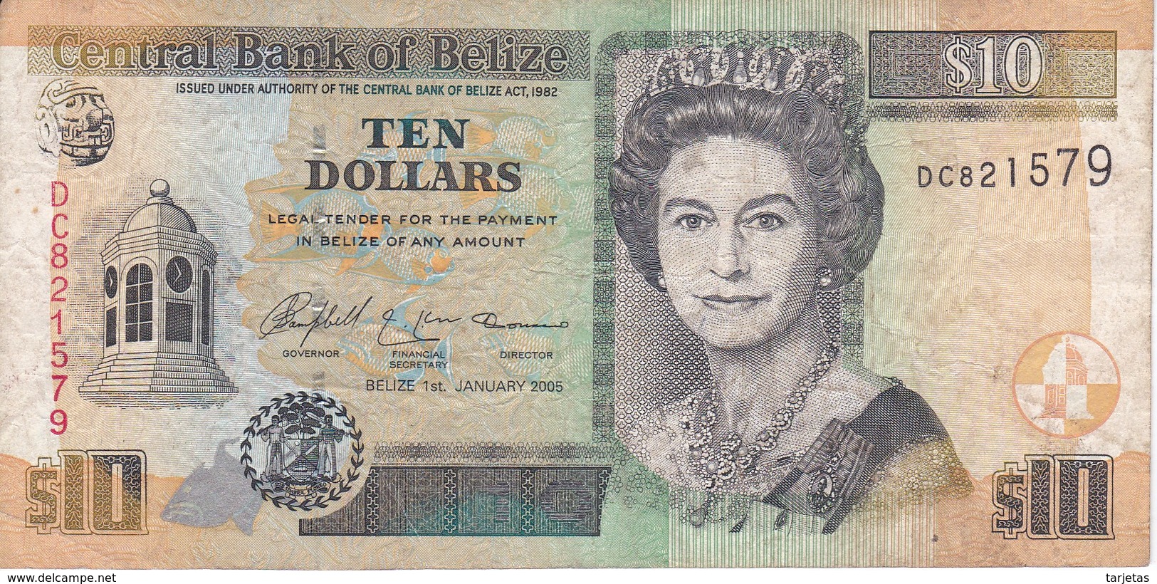 BILLETE DE BELIZE DE 10 DOLLARS  DEL AÑO 2005   (BANKNOTE) - Belize