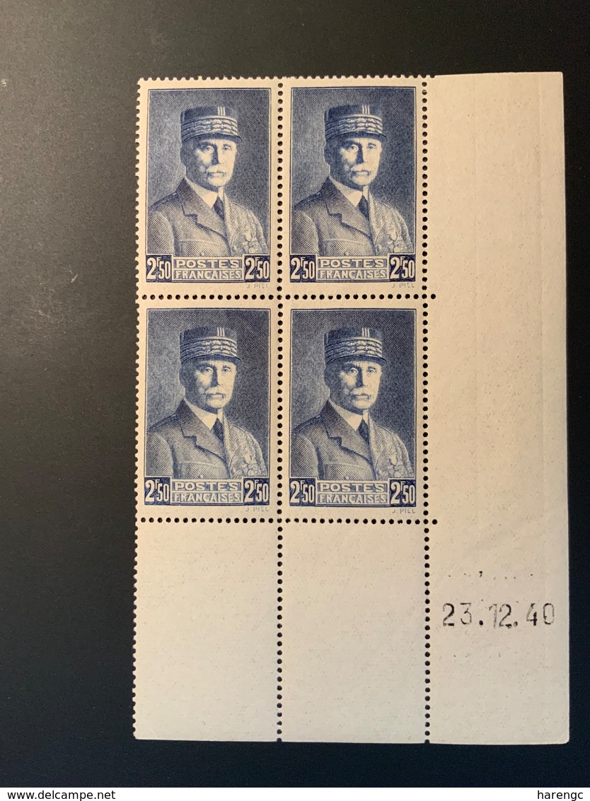 Bloc De 4 Timbres Neufs PETAIN 2,50 YT 473 Daté 23/12/40 - 1941-42 Pétain