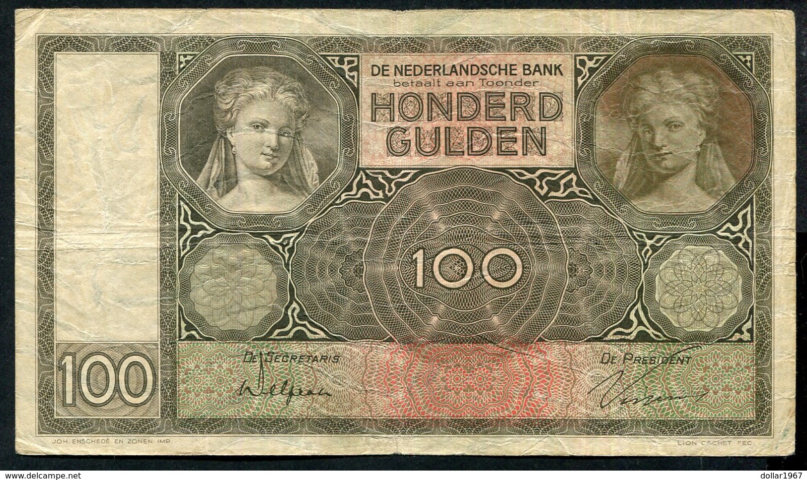 Netherlands  - 100 Gulden 1930 I 'Luitspelende Vrouw' / AM 1931  - See The 2 Scans For Condition.(Originalscan ) - [1] …-1815 : Pre-Koninkrijk