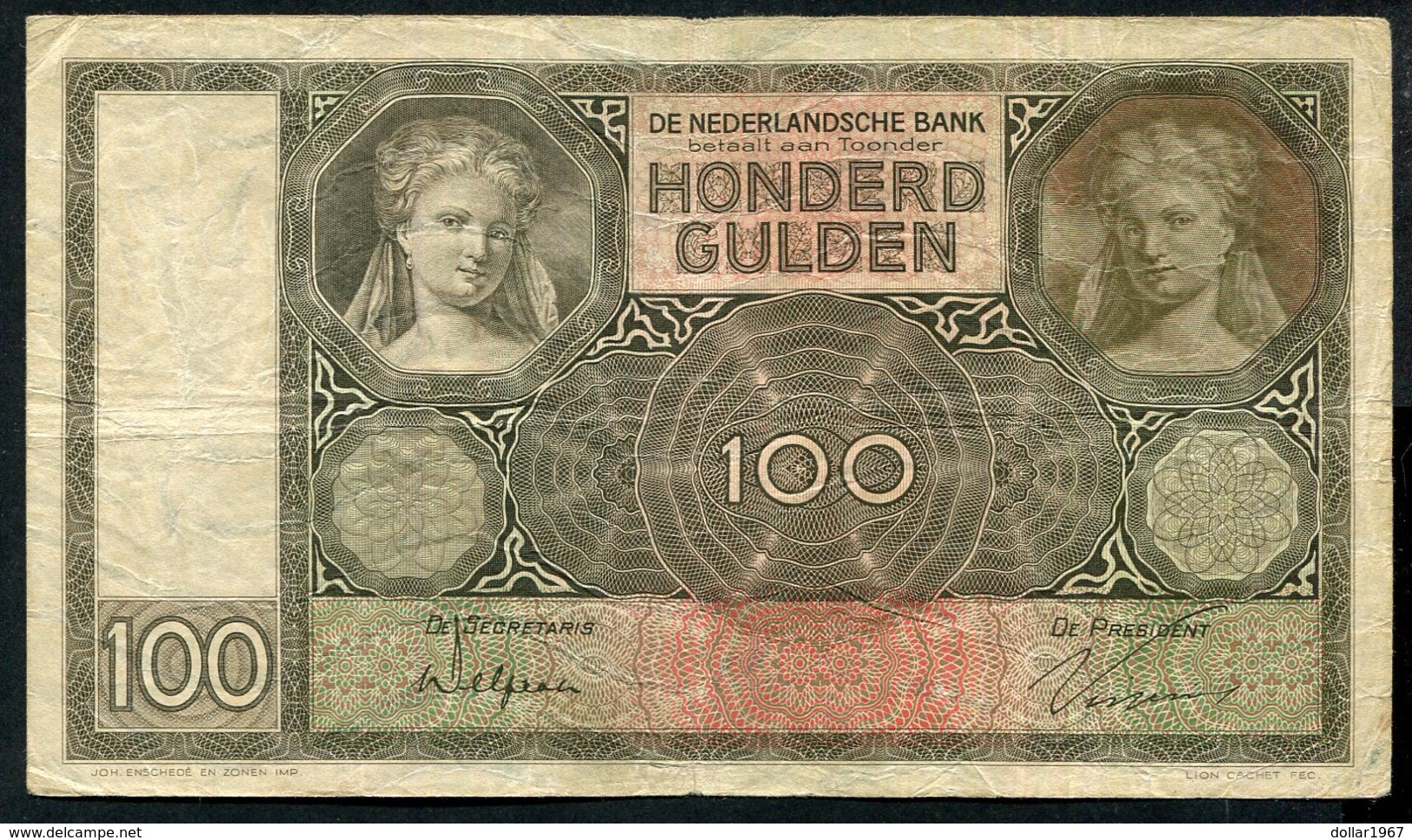 Netherlands  - 100 Gulden 1930 I 'Luitspelende Vrouw' / AM 1931  - See The 2 Scans For Condition.(Originalscan ) - [1] …-1815 : Antes Del Reino
