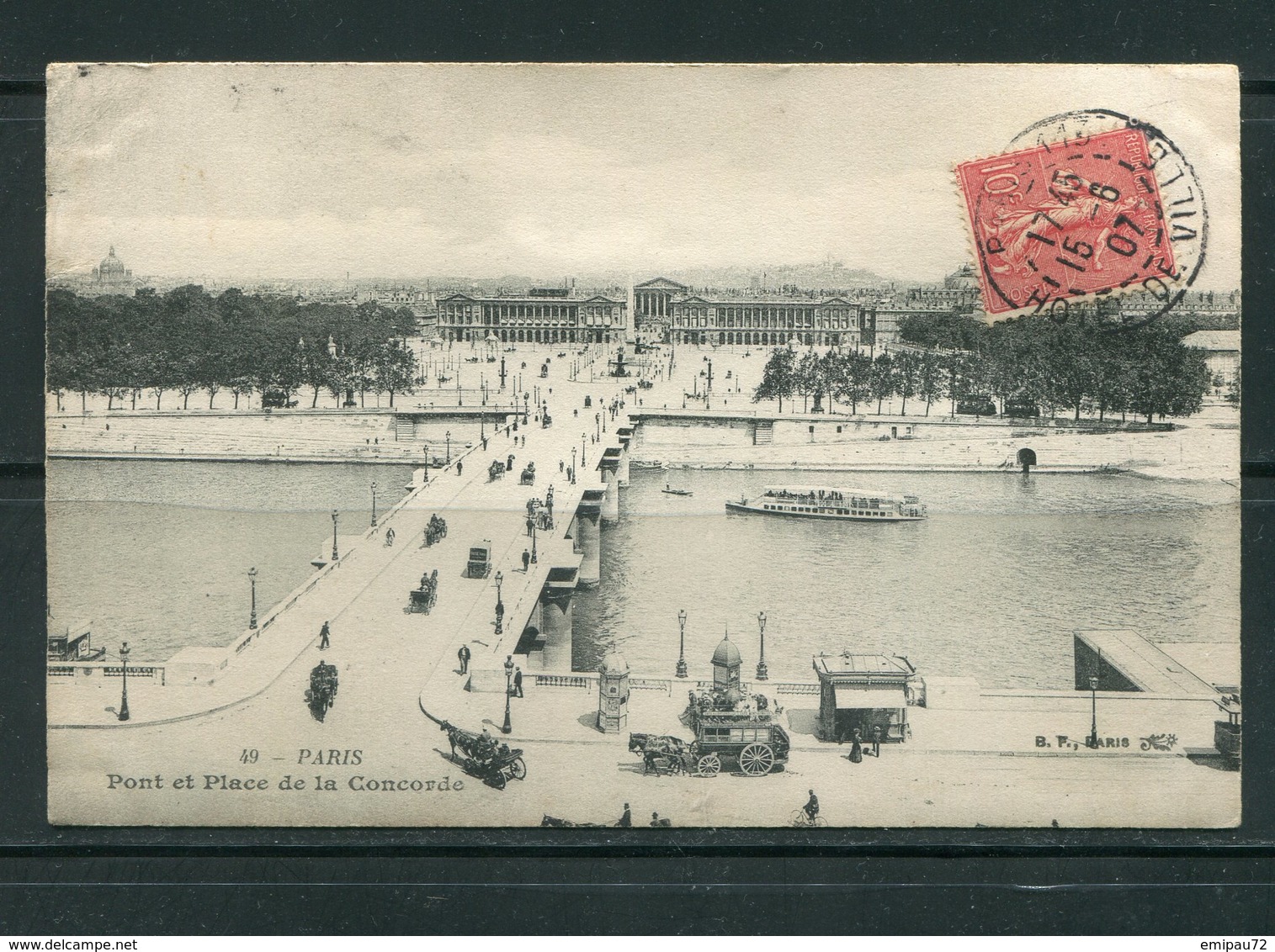 Carte Postale De PARIS (Pont Et Place De La Concorde) De 1907- Y&T N°129 - 1877-1920: Semi Modern Period