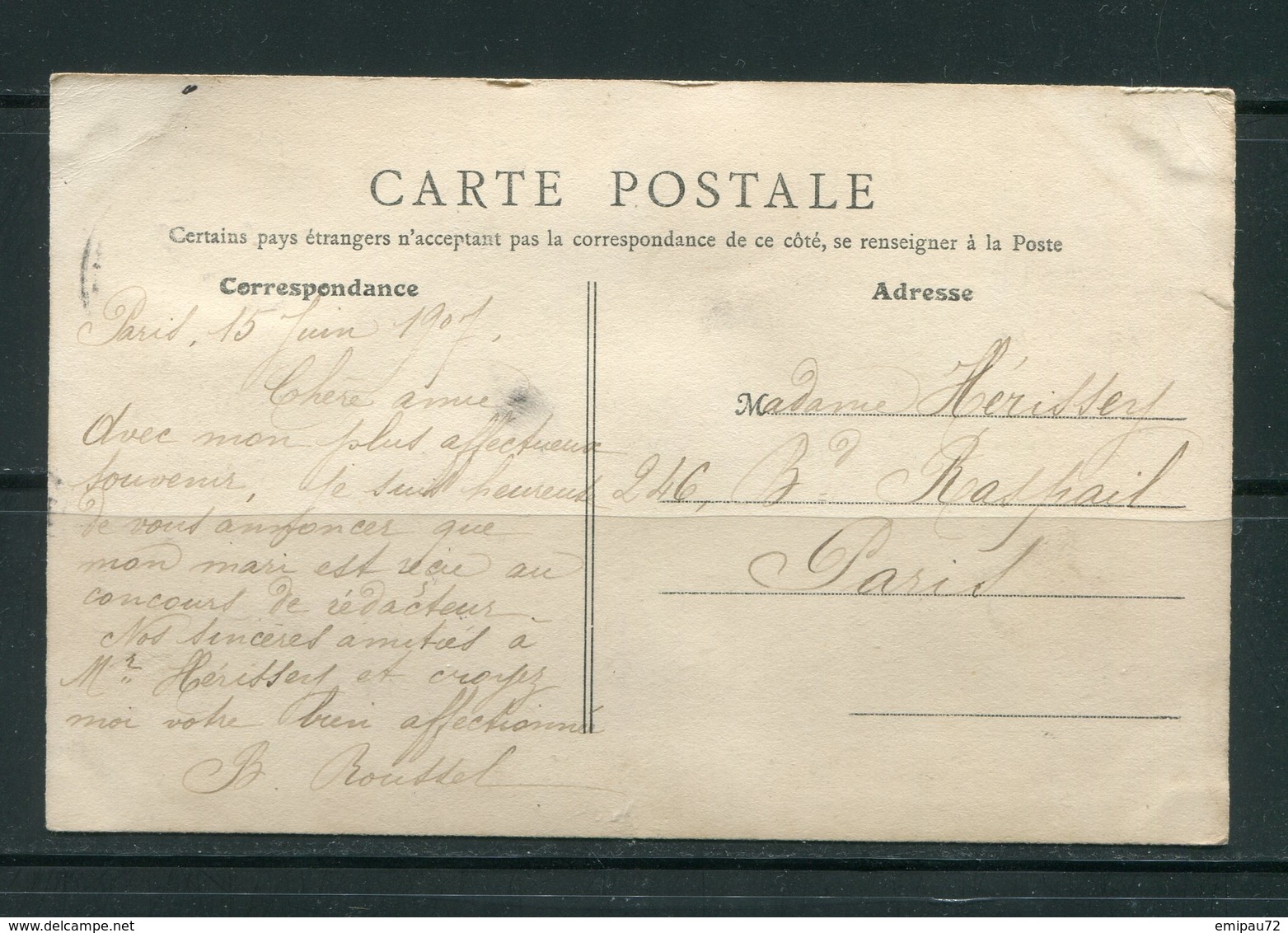 Carte Postale De PARIS (Pont Et Place De La Concorde) De 1907- Y&T N°129 - 1877-1920: Semi Modern Period