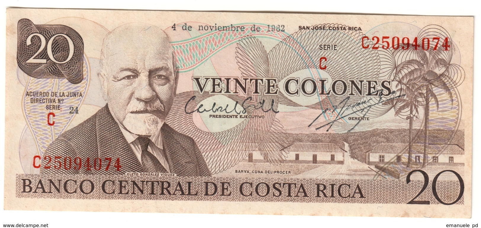 COSTA RICA	20	COLONES	04/11/1985	P238	UNC-	Stain		.CV. - Costa Rica