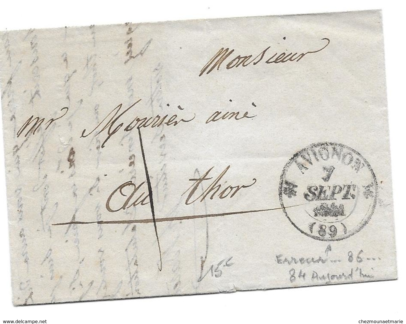 AVIGNON 86 THOR MARQUE LINEAIRE 1841- MOURIER - LETTRE MARQUE POSTALE - 1801-1848: Precursores XIX