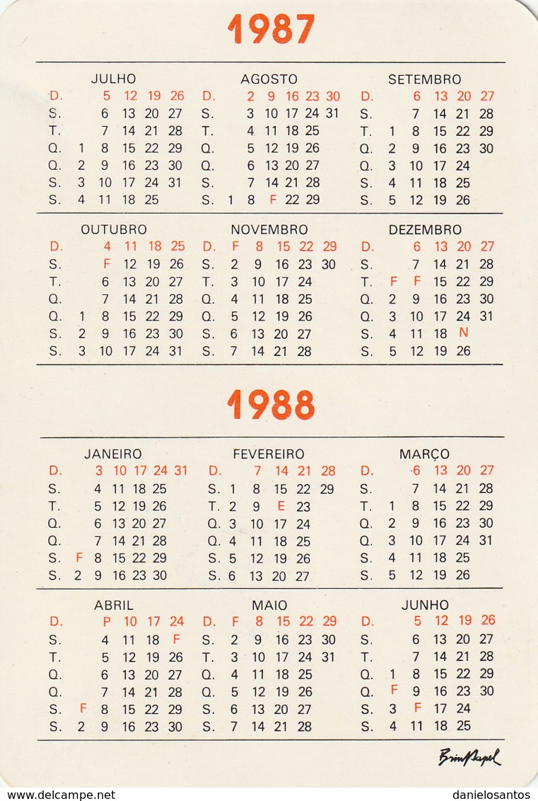 1987 1988 Pocket Calendar Calandrier Calendario Portugal 1 Jogos Juvenis Internacionais Galp Leça De Palmeira - Grand Format : 1981-90