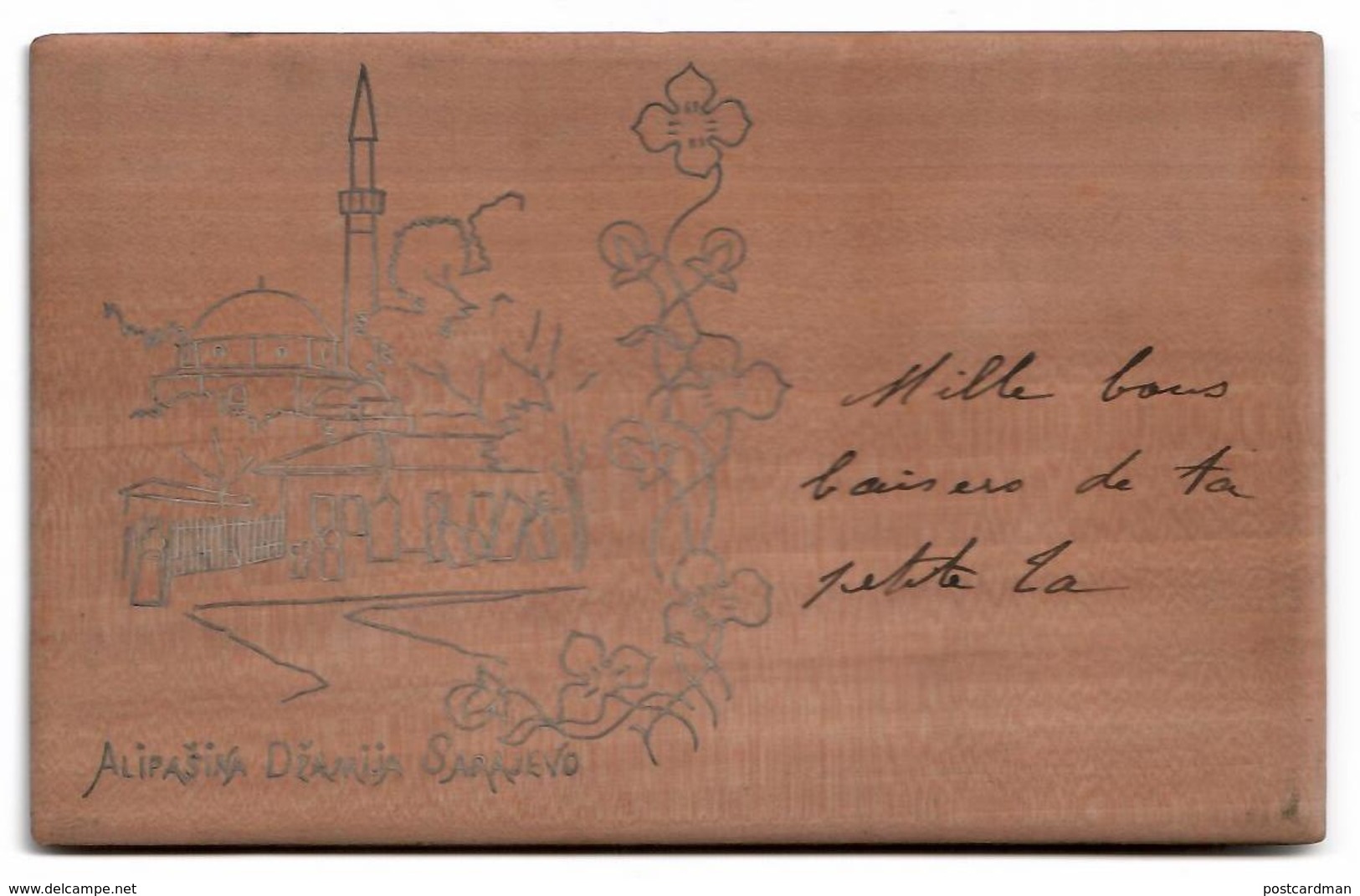 Bosnia - SARAJEVO - Alipasina Dzamija (Ali Pasha's Mosque) - Postcard Made In Wood - Publ. Unknown. - Bosnia And Herzegovina