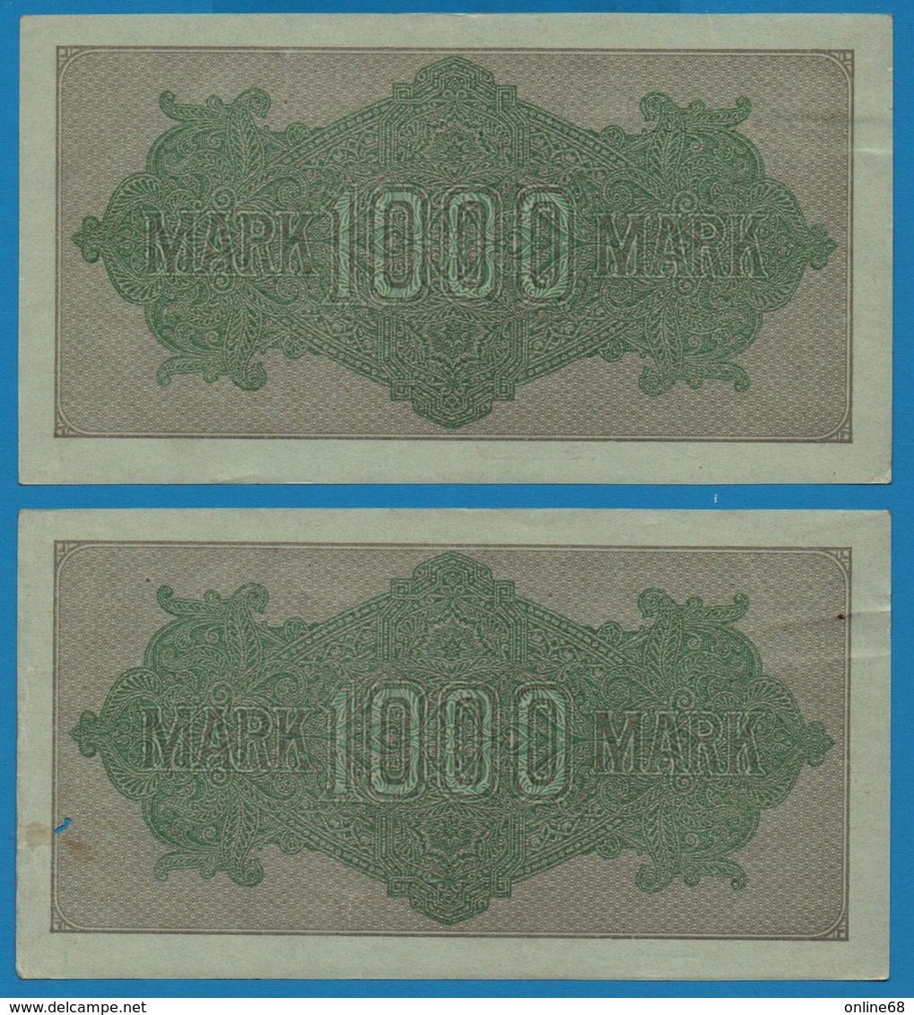 DEUTSCHES REICH 2x  1000 Mark Code MK 	15.09.1922	# Ha 629955+956 P# 76h	" Cons. Nbr" - 1000 Mark