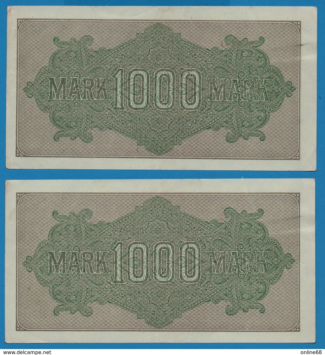 DEUTSCHES REICH 2x 1000 Mark Code MK 15.09.1922	# Ha 255570+571 P# 76g	" Cons. Nbr" - 1000 Mark