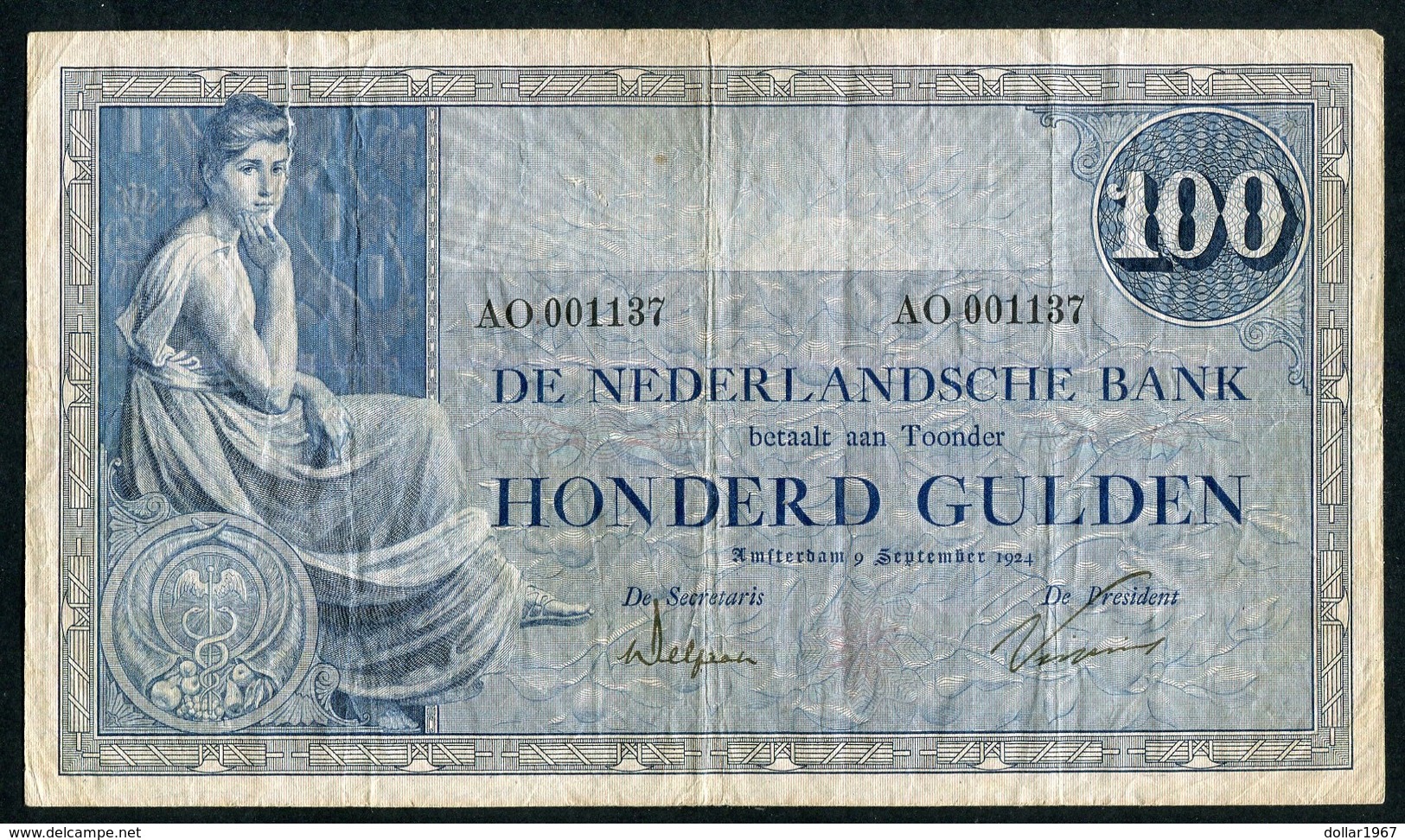 Netherlands  - 100 Gulden 1921 'Grietje Seel' 116-1B - 80.1B  - See The 2 Scans For Condition.(Originalscan ) - [1] …-1815 : Avant Royaume