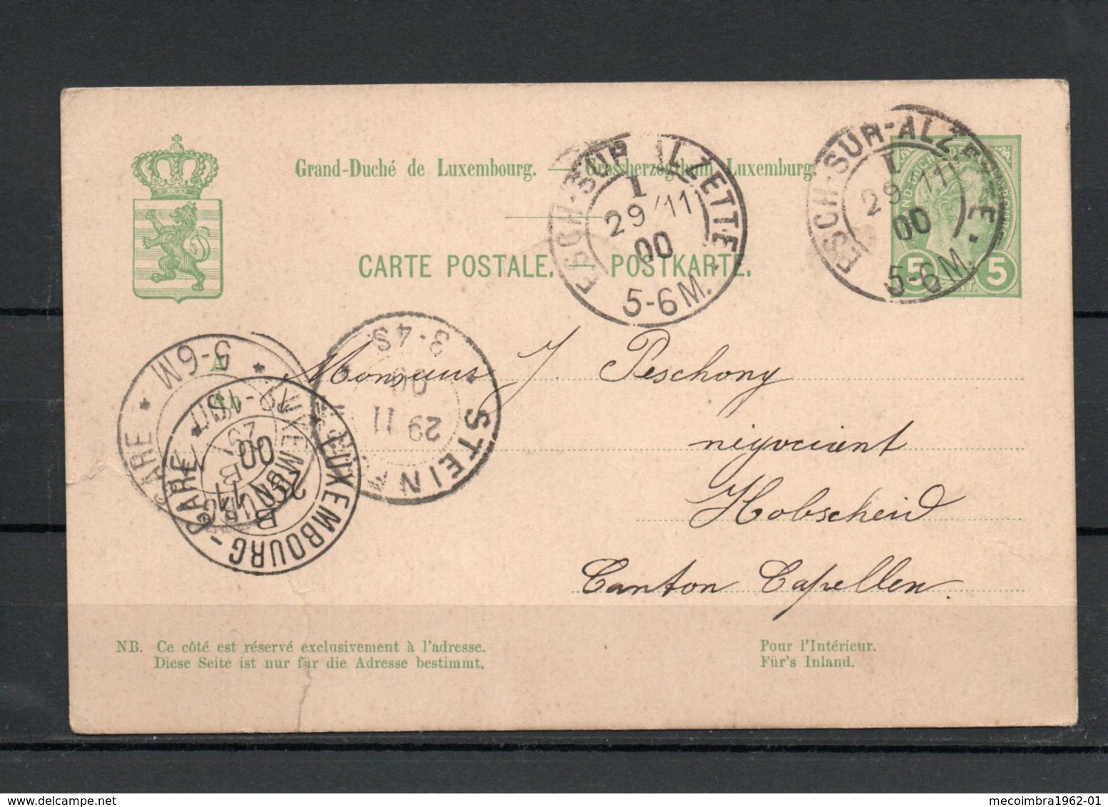 (mec) - Luxembourg Entier Postal "Esch Alzette Pour Luxembourg Gare Pour Steinfort" - Entiers Postaux