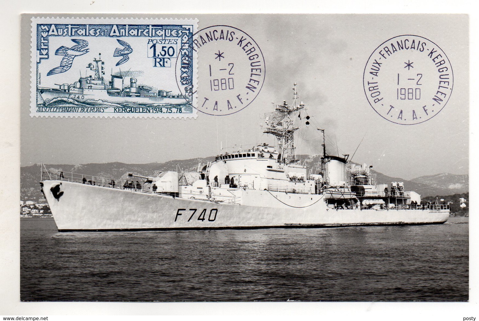 TAAF - FSAT - 1980 - CARTE MAXIMUM- AVISO COMMANDANT BOURDAIS - BATEAUX - SHIPS - 01/01/79 A PORT AUX FRANCAIS KERGUELEN - Autres & Non Classés