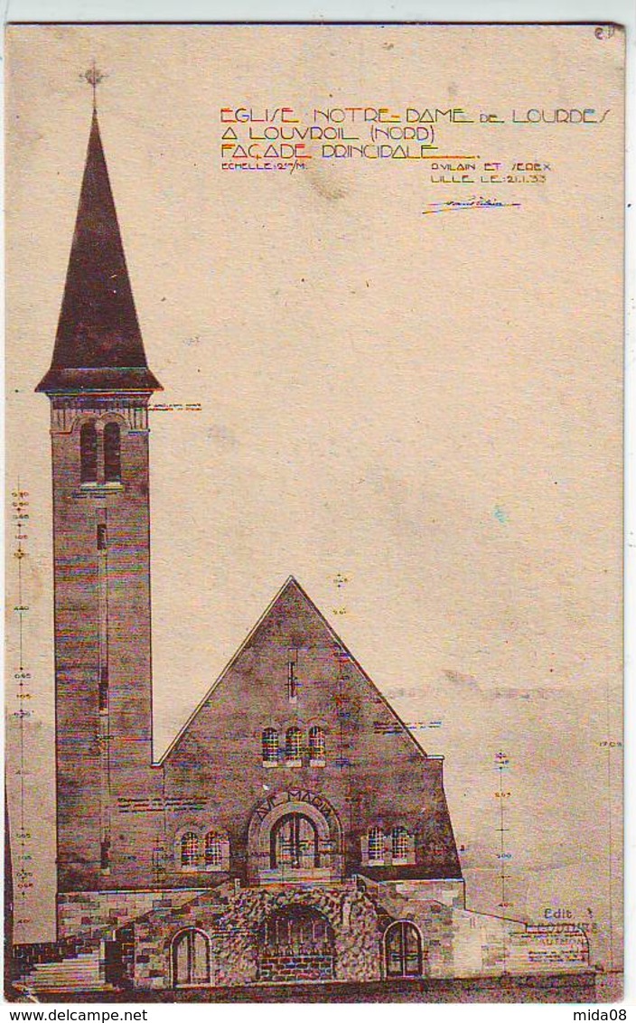 59. LOUVROIL . EGLISE NOTRE DAME DE LOURDES A LOUVROIL . FACADE PRINCIPALE . Editeur COUTURE - Louvroil