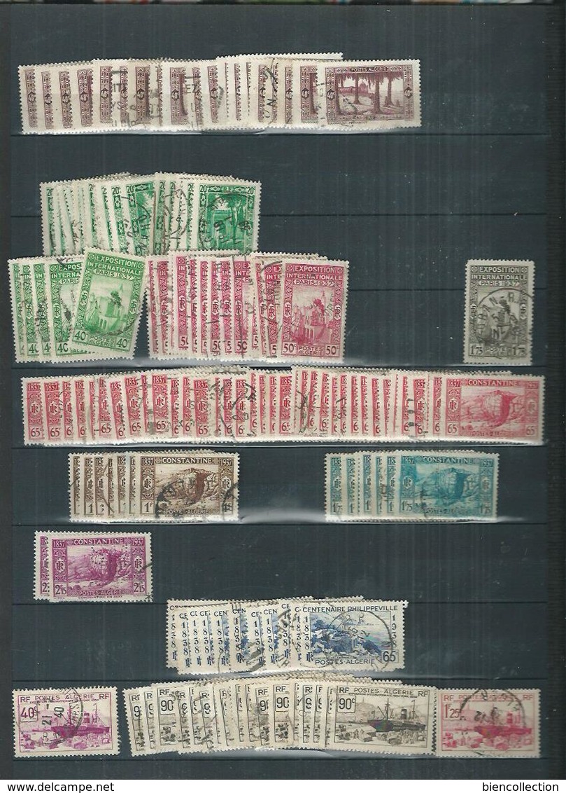 Algérie. Petit stock de timbres oblitérés dont variété 5eme arbre,arbre coupé ou autres, cote > 1000€