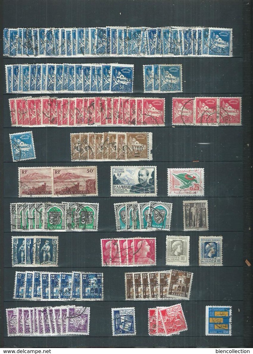 Algérie. Petit stock de timbres oblitérés dont variété 5eme arbre,arbre coupé ou autres, cote > 1000€