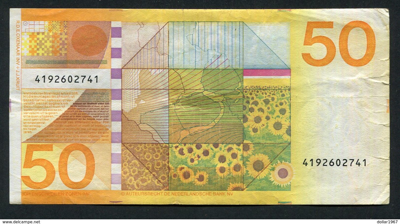 Netherlands  - 50 Gulden 1982 'Zonnebloem' / 4192602741 - See The 2 Scans For Condition.(Originalscan ) - [1] …-1815: Vor Dem Königreich