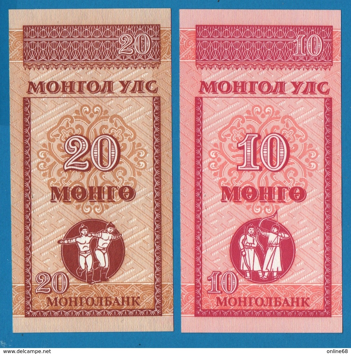 MONGOLIA 	10 + 20 Möngö	 ND (1993)	# AA  P# 49+50 - Mongolie