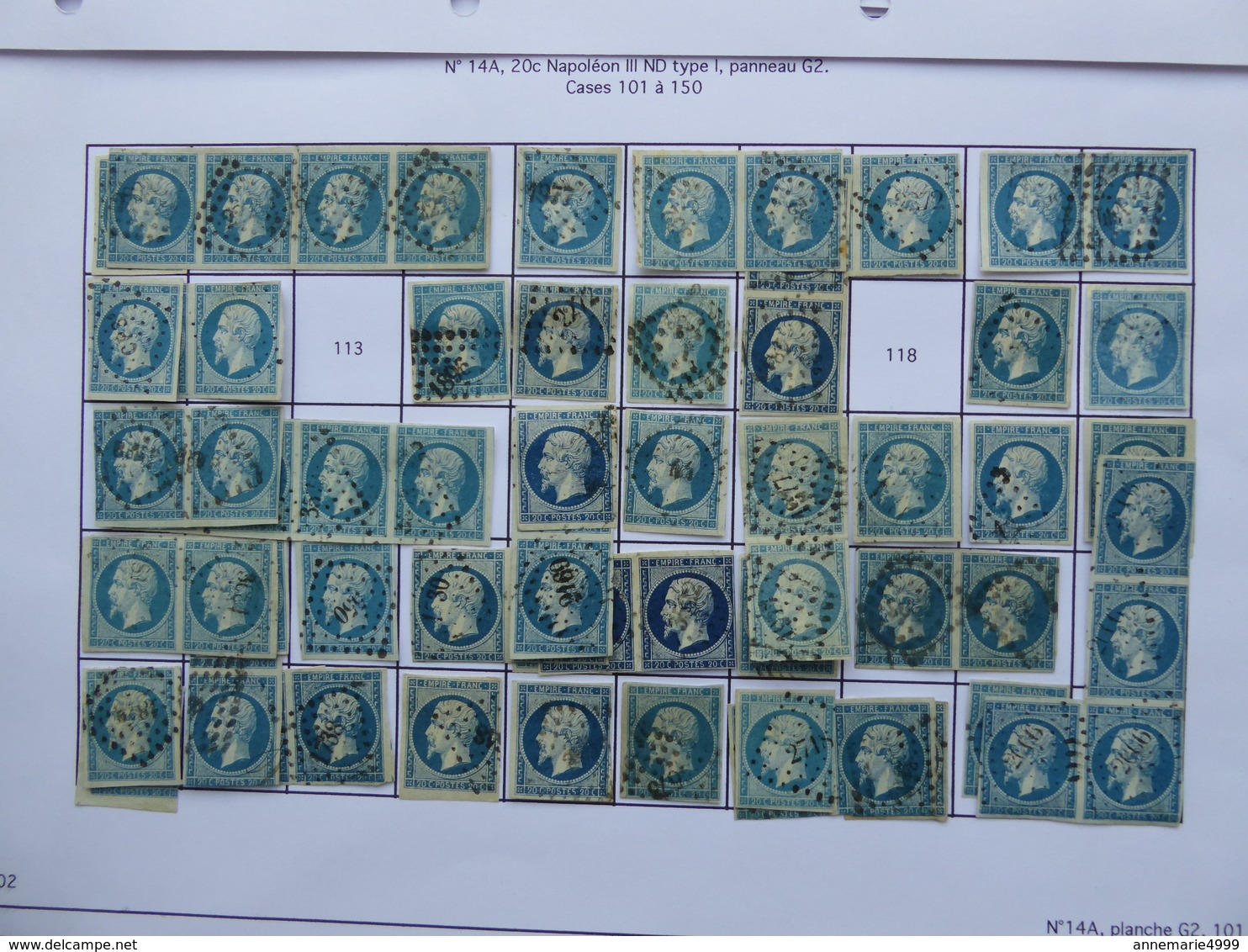 FRANCE PLANCHAGE du Numéro 14A Type I Panneau G2 , COMPLET SAUF 6 TIMBRES  voir scan, Travail de spécialiste