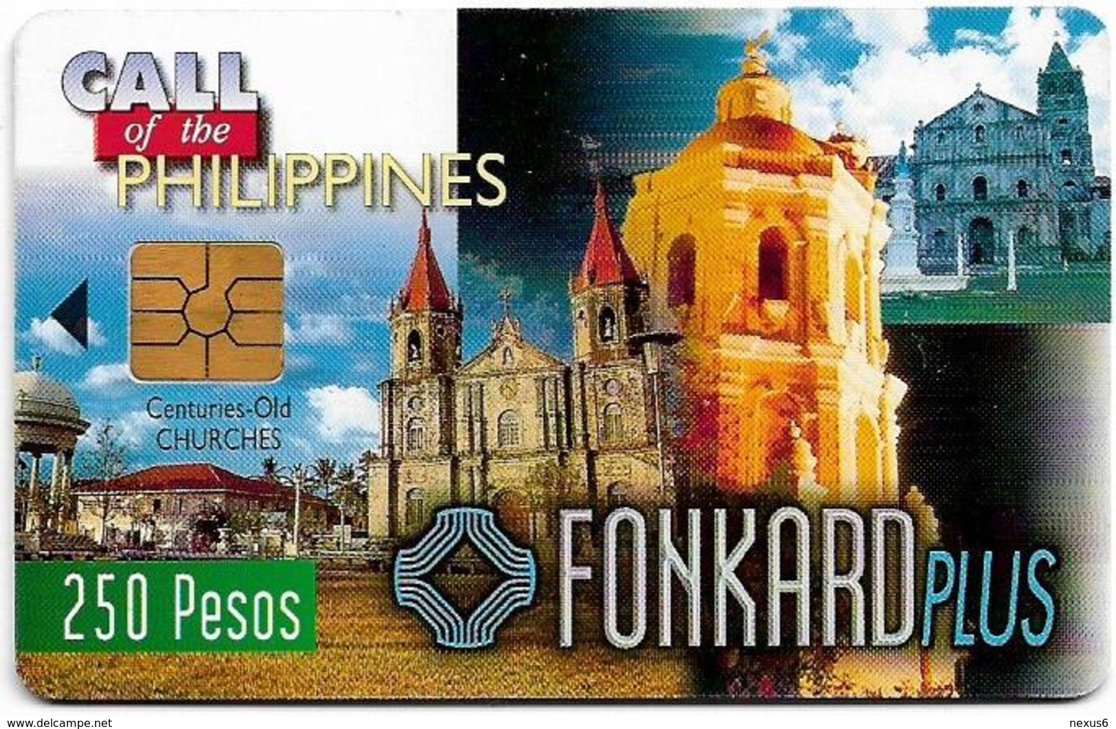Philippines - PLDT (Chip) - Old Churches - Exp.30.06.1999, Chip Gem2 Black, 250₱, Mint - Filippine