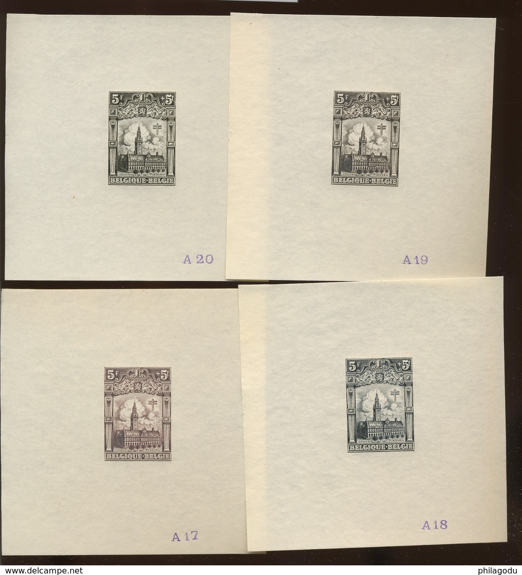 1928. Leuven Projet Non Adopté Dans 20 Couleurs Différentes Sur Petit Feuillet Non Gommé.  EXCEPTIONNEL - Proofs & Reprints