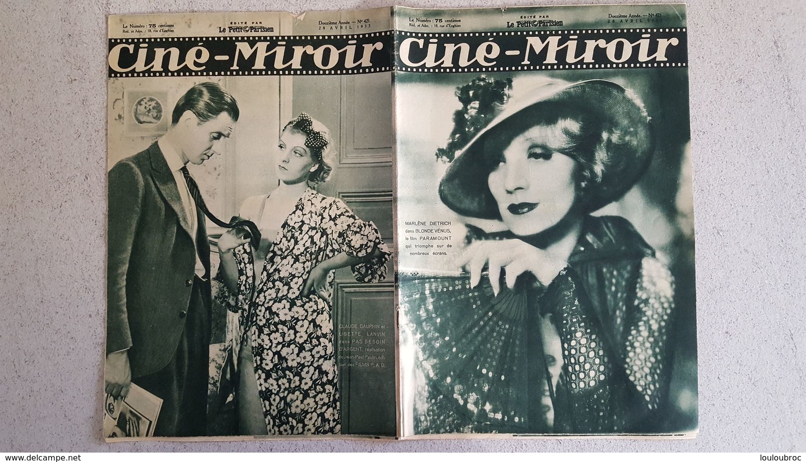 CINE MIROIR 04/1933 N°421 MARLENE DIETRICH DANS BLONDE VENUS - CLAUDE DAUPHIN ET LISETTE LANVIN - IMPERATRICE ET MOI - Cinéma/Télévision