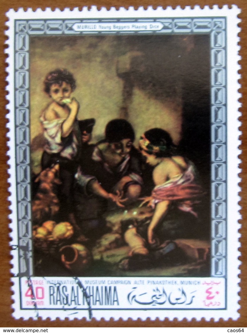 1968 RAS AL KHAIMA Arte Dipinti Beggar Boys Playing Dice By Murillo - 40d Usato - Ra's Al-Chaima