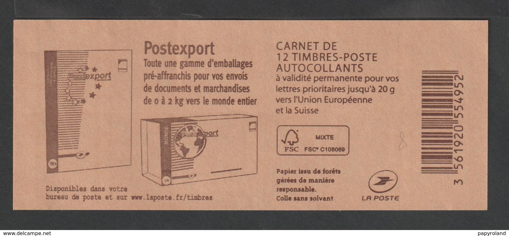 Timbre - Carnet  - N°852 - C1 -  Type Marianne De Ciappa - Pour Guichet - " Postexport"   12 T - Autres & Non Classés