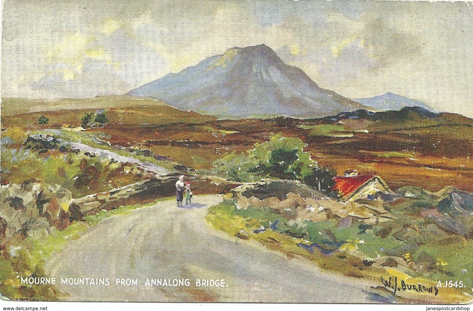 ART CARD - BY W.J. BURROWS - MOURNE MOUNTAINS FROM ANNALONG BRIDGE - COUNTY DOWN - Down