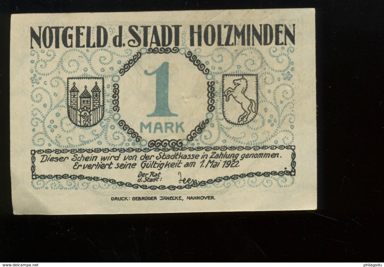 Notgeld.   Stadt HOLZMINDEN. 1 Mark Mai 1922. Cavalier. Uniforme Horse Pferd - Ohne Zuordnung