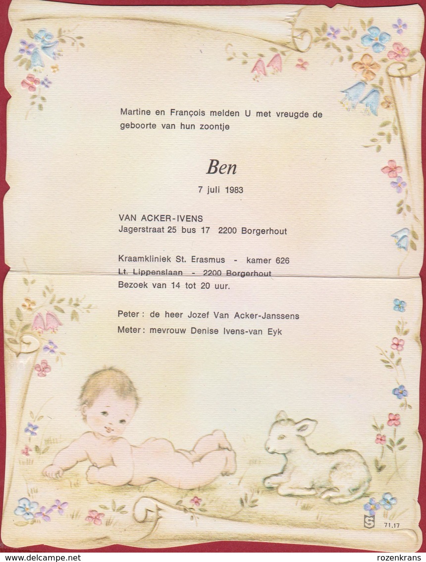 Geboortekaartje 1983 Carte Faire Part De Naissance Birth Bebe Baby Geburtsanzeige Ben Van Acker Ivens Borgerhout - Nascite