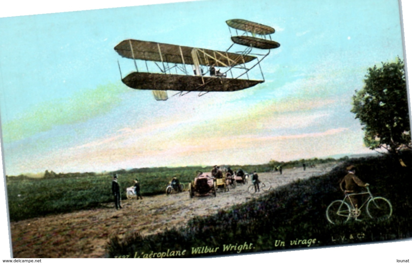 Avion - Aéroplane Wilbur Wright - Un Virage - Automobiles - Publicité Boucherie Du Bon Marché - A.Allaize Choisy Le Roi - Aviatori