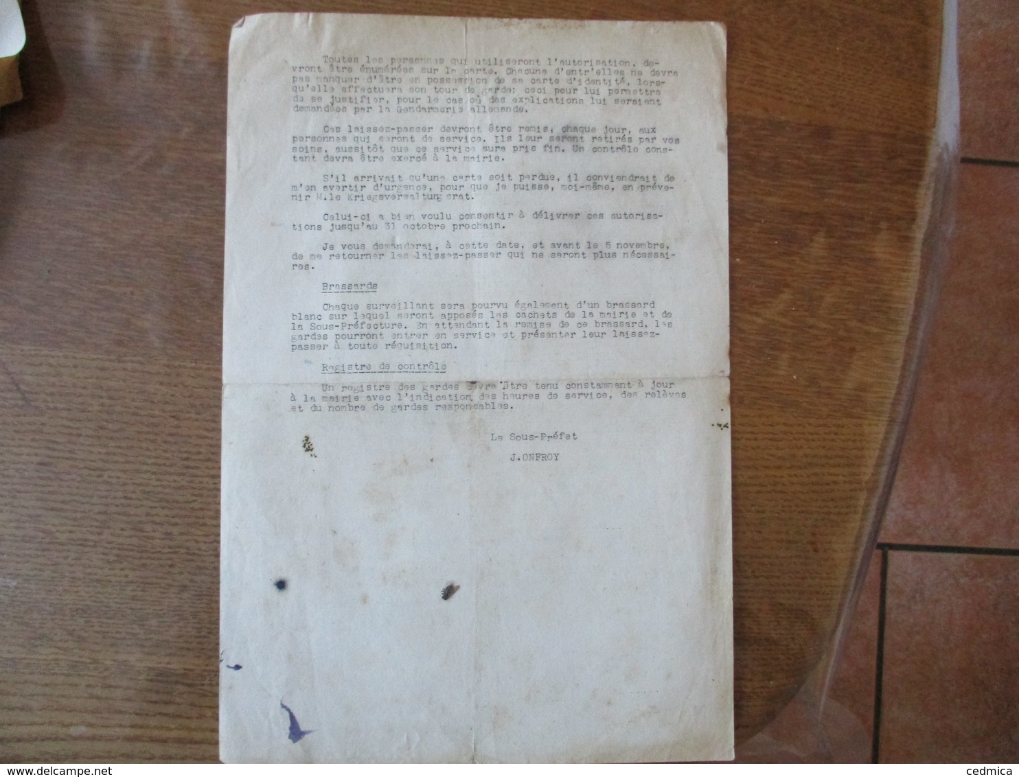 CAMBRAI LE 10 JUILLET 1942 LE SOUS PREFET PROTECTION DES RECOLTES SUR PIED,LAISSEZ-PASSER REGLES FIXEES PAR L'AUTORITE A - Documents Historiques