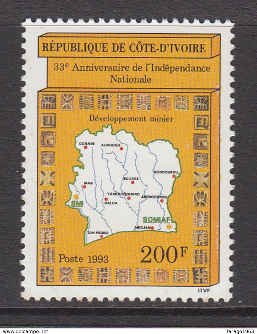 1993 Cote D'Ivoire Ivory Coast Independence Anniversary Maps Complete Set Of 1 MNH - Côte D'Ivoire (1960-...)
