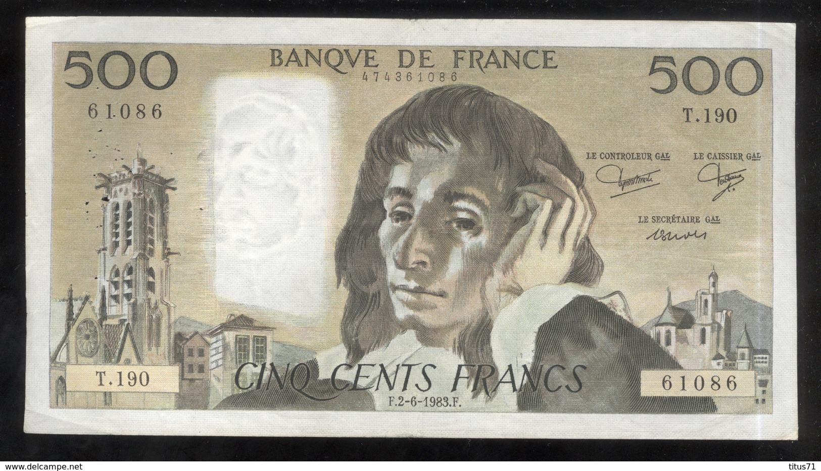 Billet 500 Francs France Pascal 2-6-1983.F. - 500 F 1968-1993 ''Pascal''