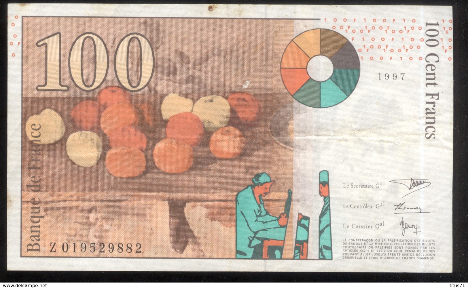Billet 100 Francs France Cézanne 1997 Lettre Z - 100 F 1997-1998 ''Cézanne''