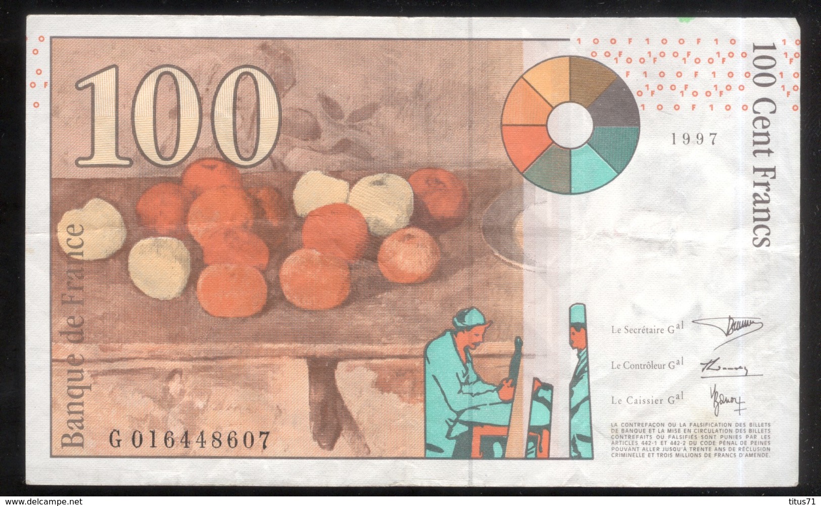 Billet 100 Francs France Cézanne 1997 Lettre G - 100 F 1997-1998 ''Cézanne''